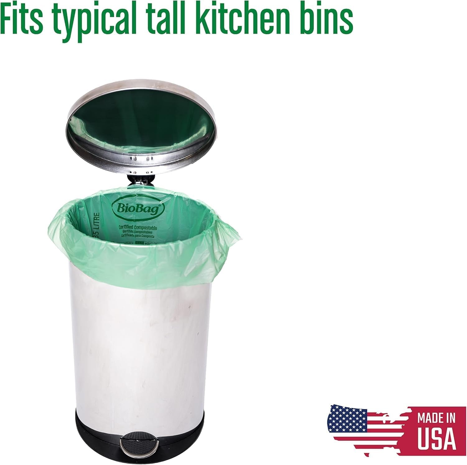 (USA), the Original Compostable Bag, 13 Gallon, 48 Total Count, 100% Certified Compostable Kitchen Food Scrap Bags, Kitchen Compost Trash Bin Compatible