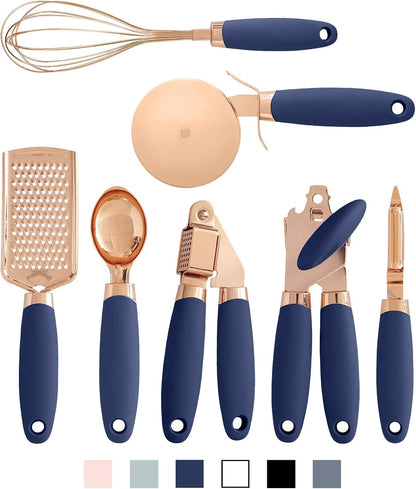 Kitchen Gadget Set Copper Plated Stainless Steel Utensils with Soft Touch Handles, Copper White, 7 Pieces