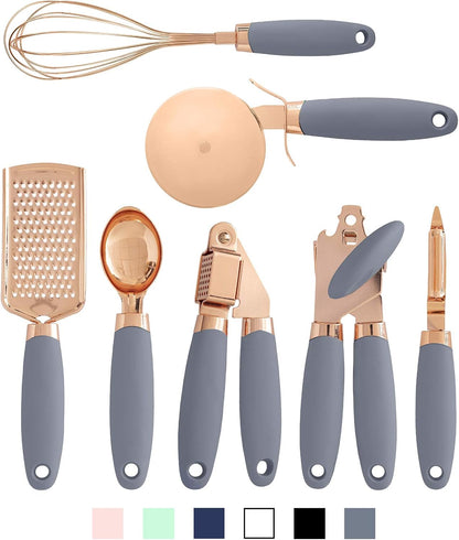 Kitchen Gadget Set Copper Plated Stainless Steel Utensils with Soft Touch Handles, Copper White, 7 Pieces