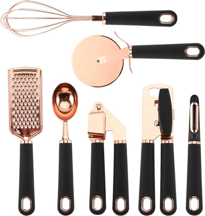 Kitchen Gadget Set Copper Plated Stainless Steel Utensils with Soft Touch Handles, Copper White, 7 Pieces
