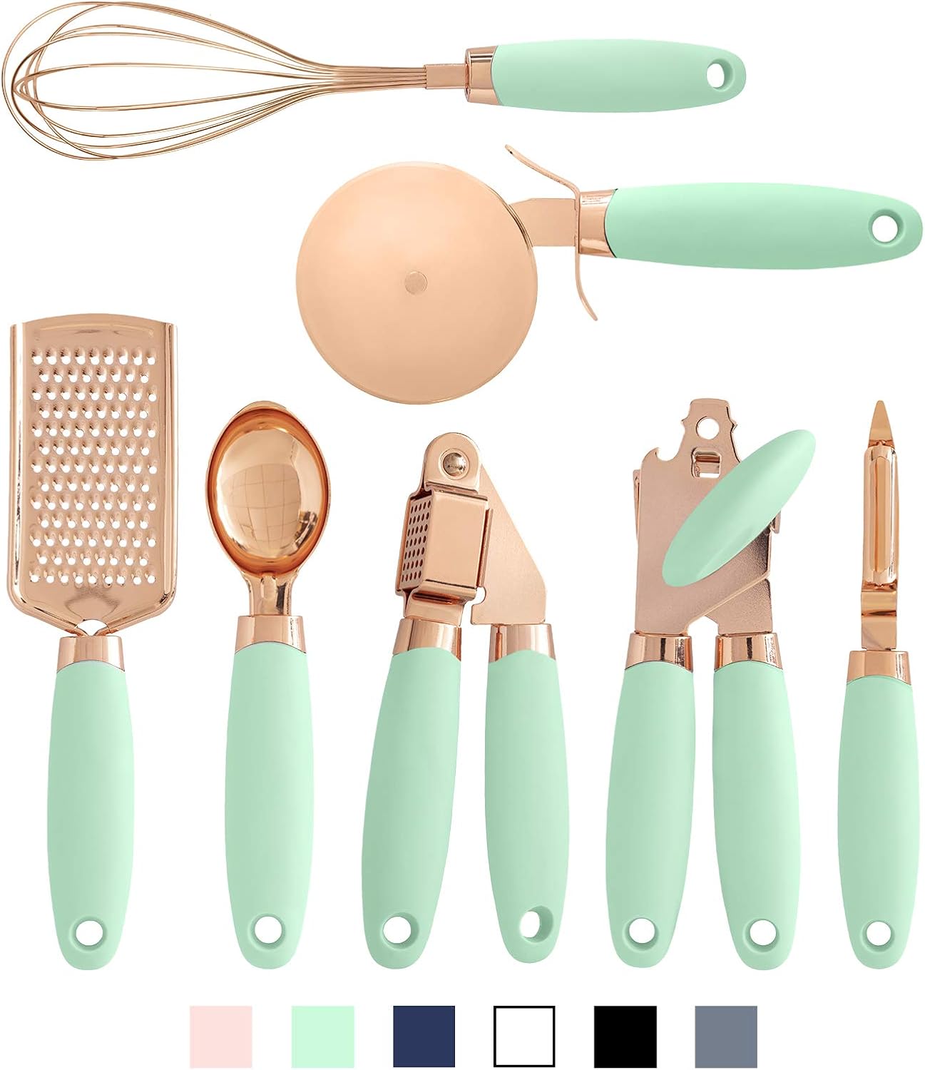 Kitchen Gadget Set Copper Plated Stainless Steel Utensils with Soft Touch Handles, Copper White, 7 Pieces