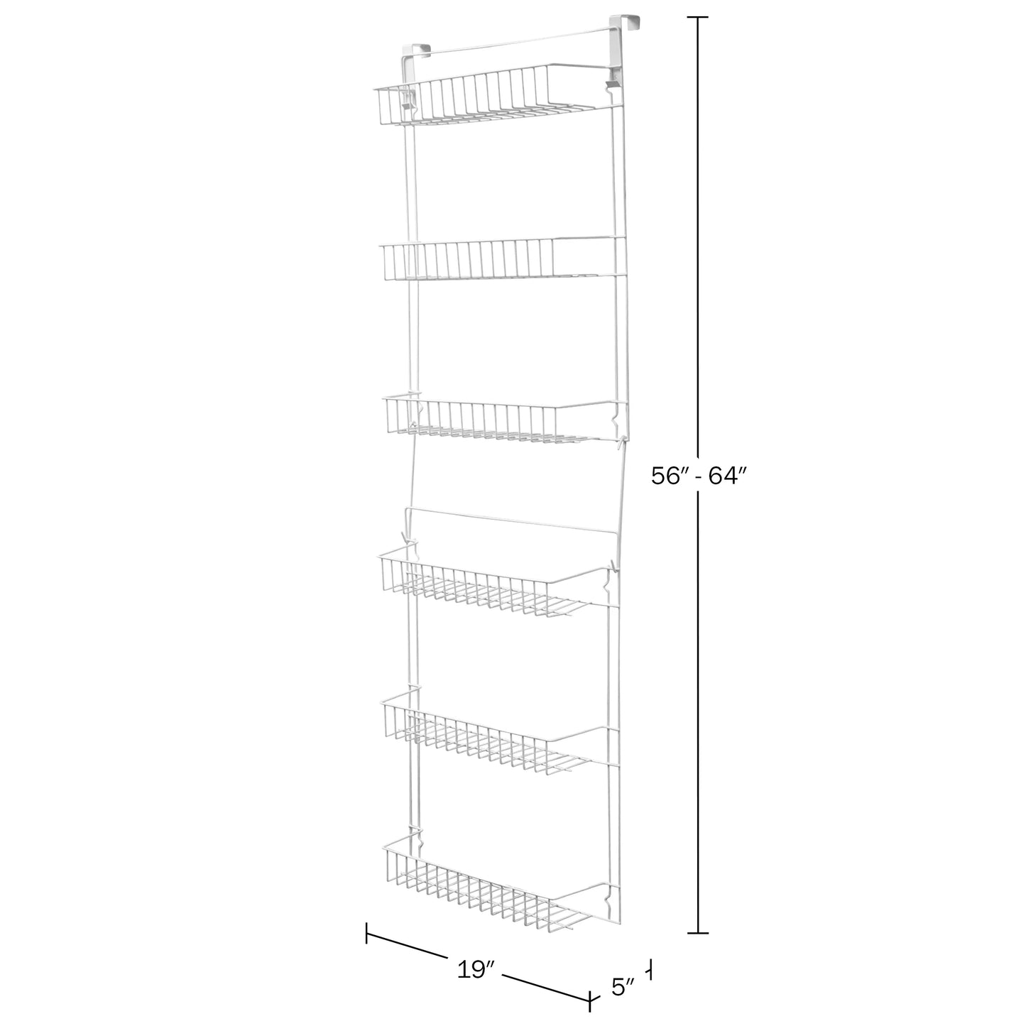 6-Tier Adjustable over the Door Pantry Organizer - Powder-Coated Steel Hanging Pantry Shelves and Rack for Kitchen Organization (White)