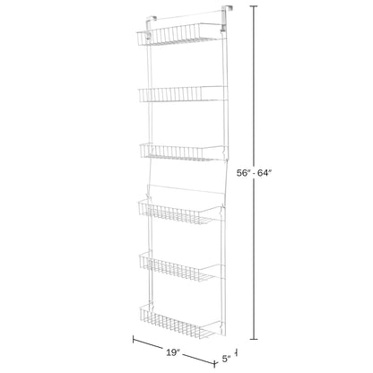 6-Tier Adjustable over the Door Pantry Organizer - Powder-Coated Steel Hanging Pantry Shelves and Rack for Kitchen Organization (White)