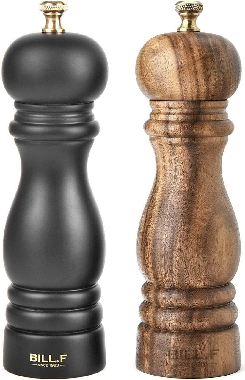 BILL.F Salt and Pepper Grinder Wooden Pepper Mill Grinder Salt Pepper Shakers Set of 2 with Adjustable Ceramic Rotor- 7 Inch