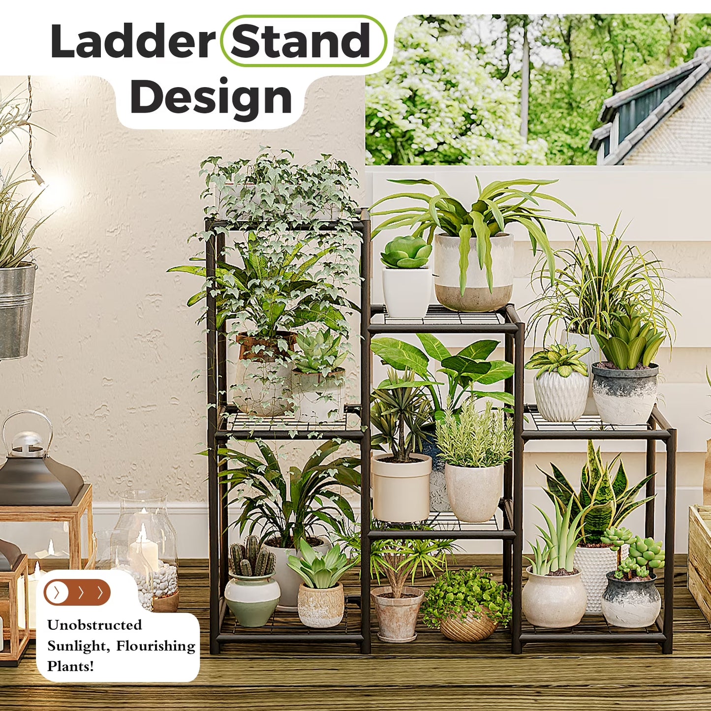 Plant Stand Black Plant Shelf Indoor Plant Table for Multiple Plants 3 Tiers 7 Pots Ladder Plant Holder Table Plant Pot Stand for Window Garden Balcony Living Room