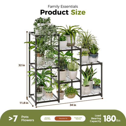 Plant Stand Black Plant Shelf Indoor Plant Table for Multiple Plants 3 Tiers 7 Pots Ladder Plant Holder Table Plant Pot Stand for Window Garden Balcony Living Room