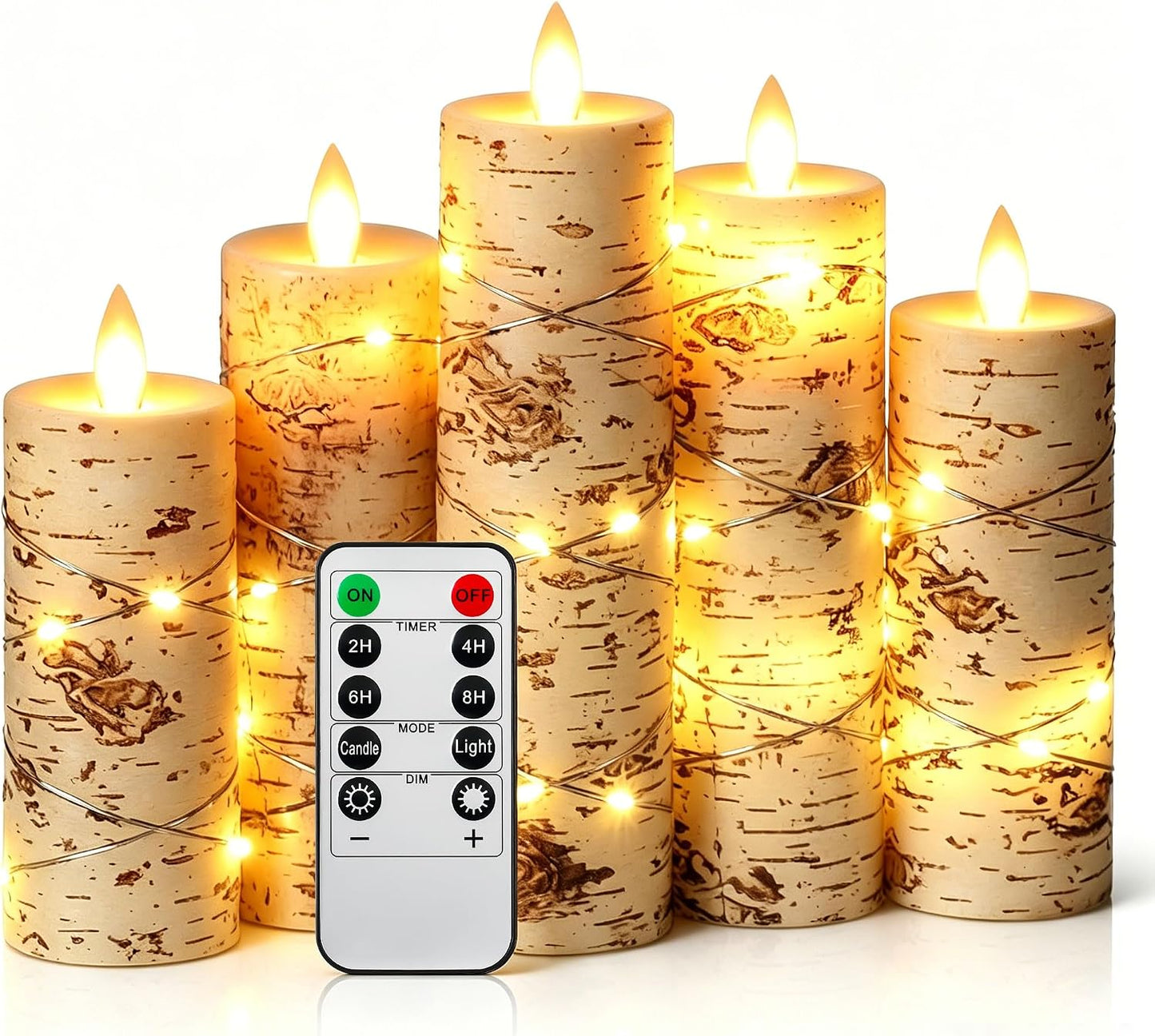 3 Pack Ivory Real Wax Flameless Taper Candles, Lifelike Flickering LED Flame Candles with Surrounding Copper String Lights, Soft Warm Battery Candles with Remote for Home Wedding Holiday Decor