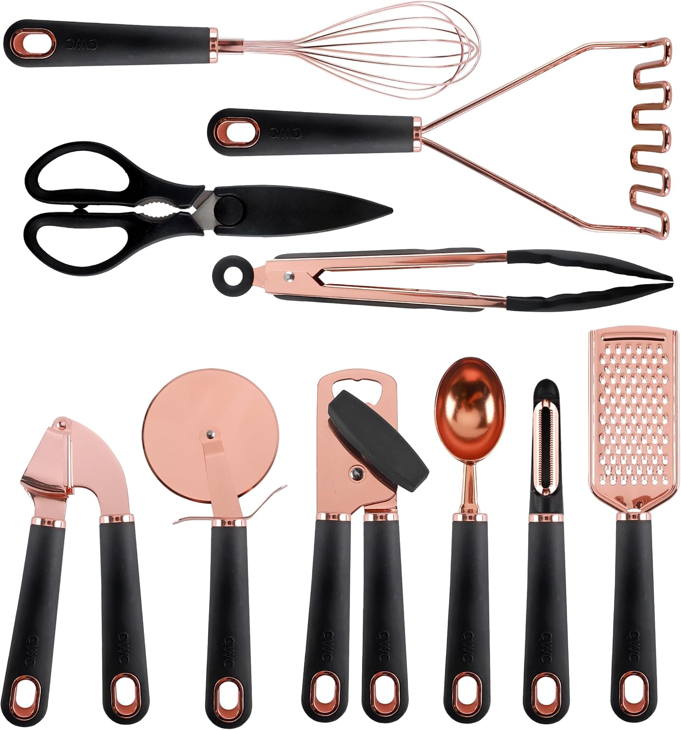 Kitchen Gadget Set Copper Plated Stainless Steel Utensils with Soft Touch Handles, Copper White, 7 Pieces