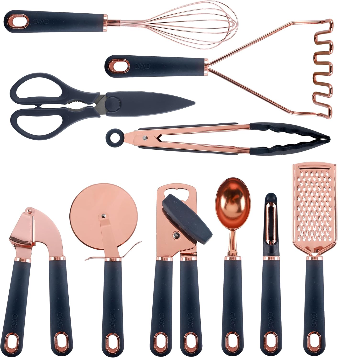 Kitchen Gadget Set Copper Plated Stainless Steel Utensils with Soft Touch Handles, Copper White, 7 Pieces