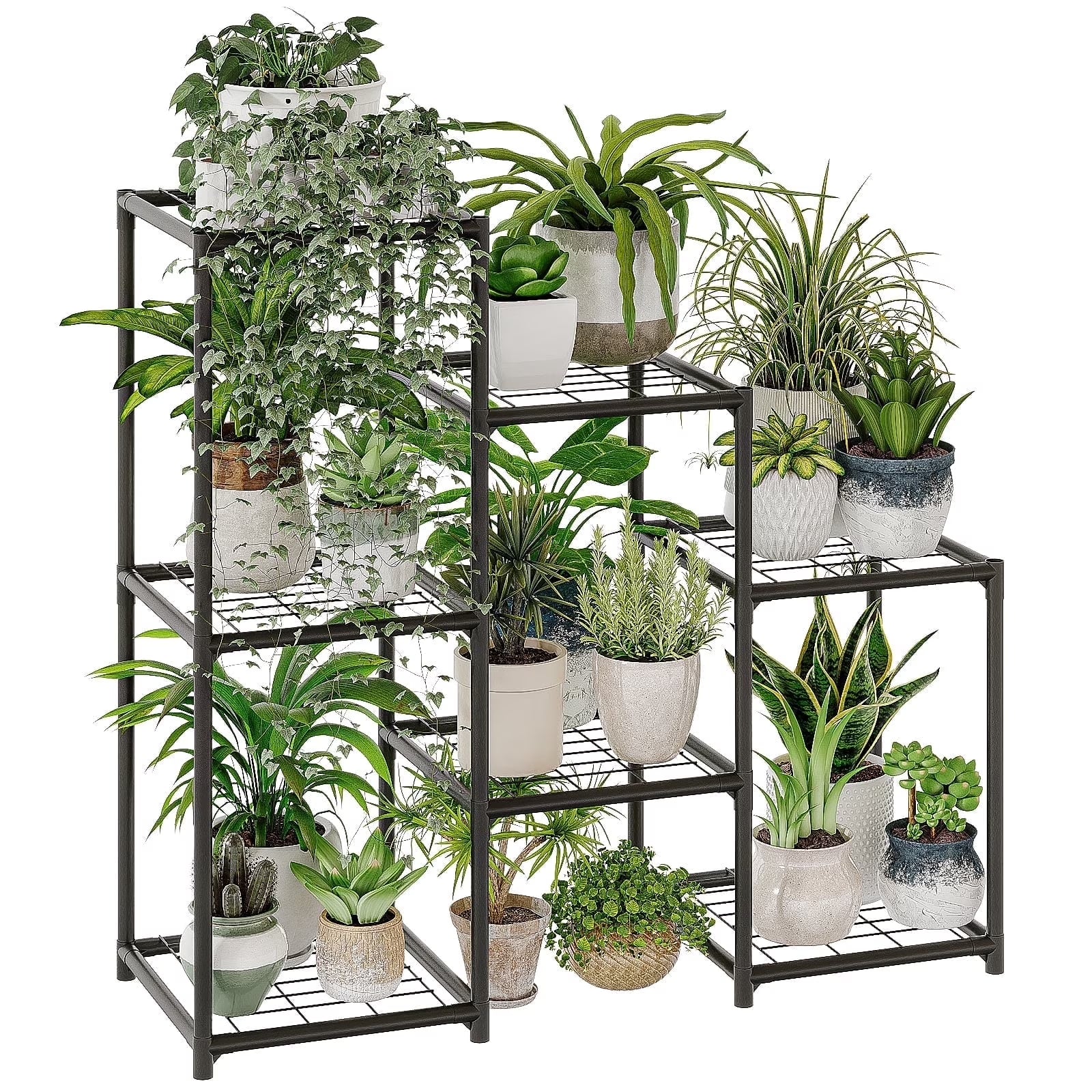 Plant Stand Black Plant Shelf Indoor Plant Table for Multiple Plants 3 Tiers 7 Pots Ladder Plant Holder Table Plant Pot Stand for Window Garden Balcony Living Room