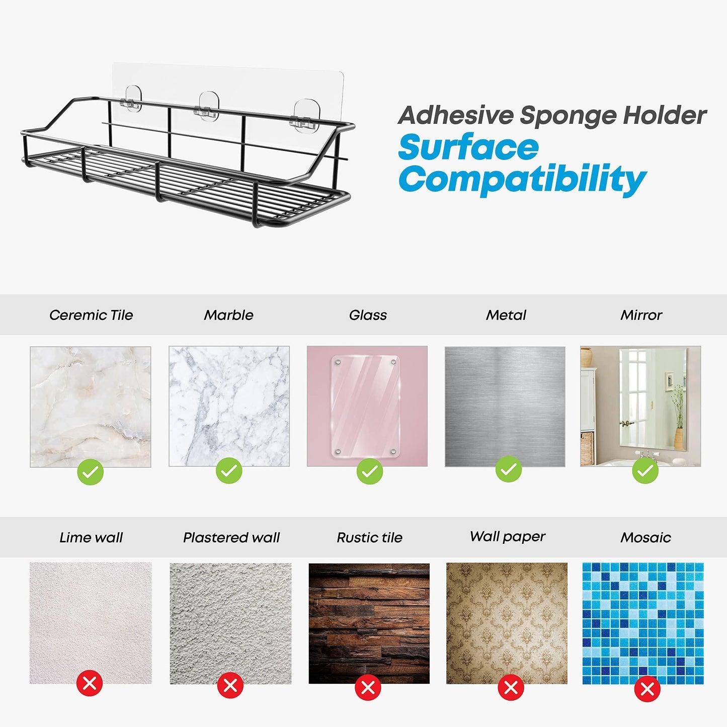Elevate Your Bathroom Organization with Our Rustproof Adhesive Shower Caddy 2-Pack – Stylish Black Shelf Organizer with Hooks!