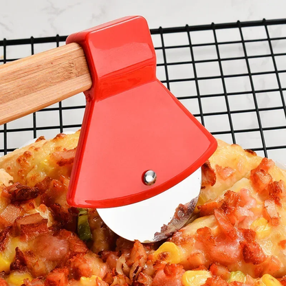 Bamboo-Handled Pizza Axe – Sharp Rotating Blade for Effortless Slicing