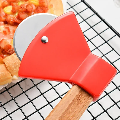 Bamboo-Handled Pizza Axe – Sharp Rotating Blade for Effortless Slicing