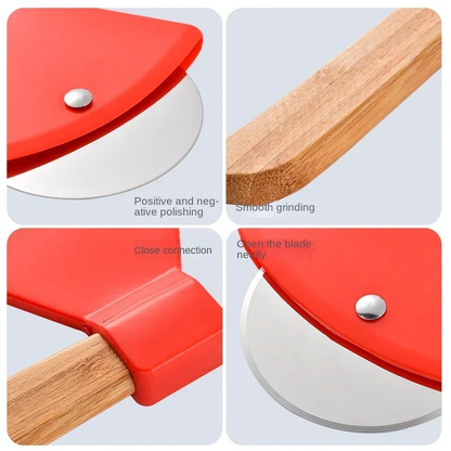 Bamboo-Handled Pizza Axe – Sharp Rotating Blade for Effortless Slicing