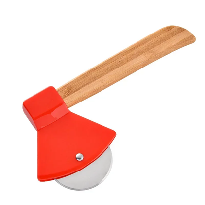 Bamboo-Handled Pizza Axe – Sharp Rotating Blade for Effortless Slicing