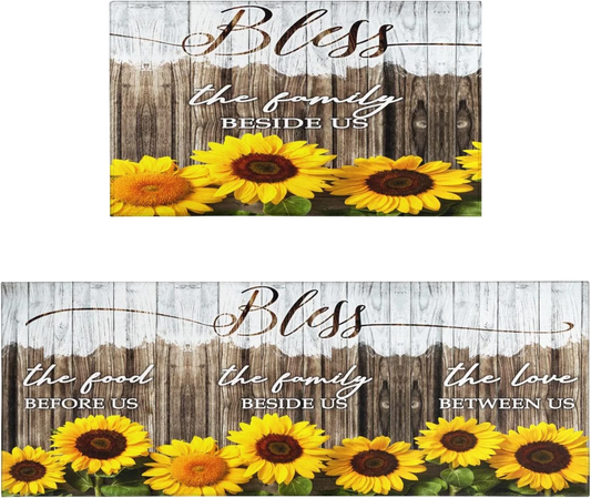 Vibrant Sunflower Kitchen Mat Set – 2-Piece Non-Slip Rugs for Sink & Prep Areas