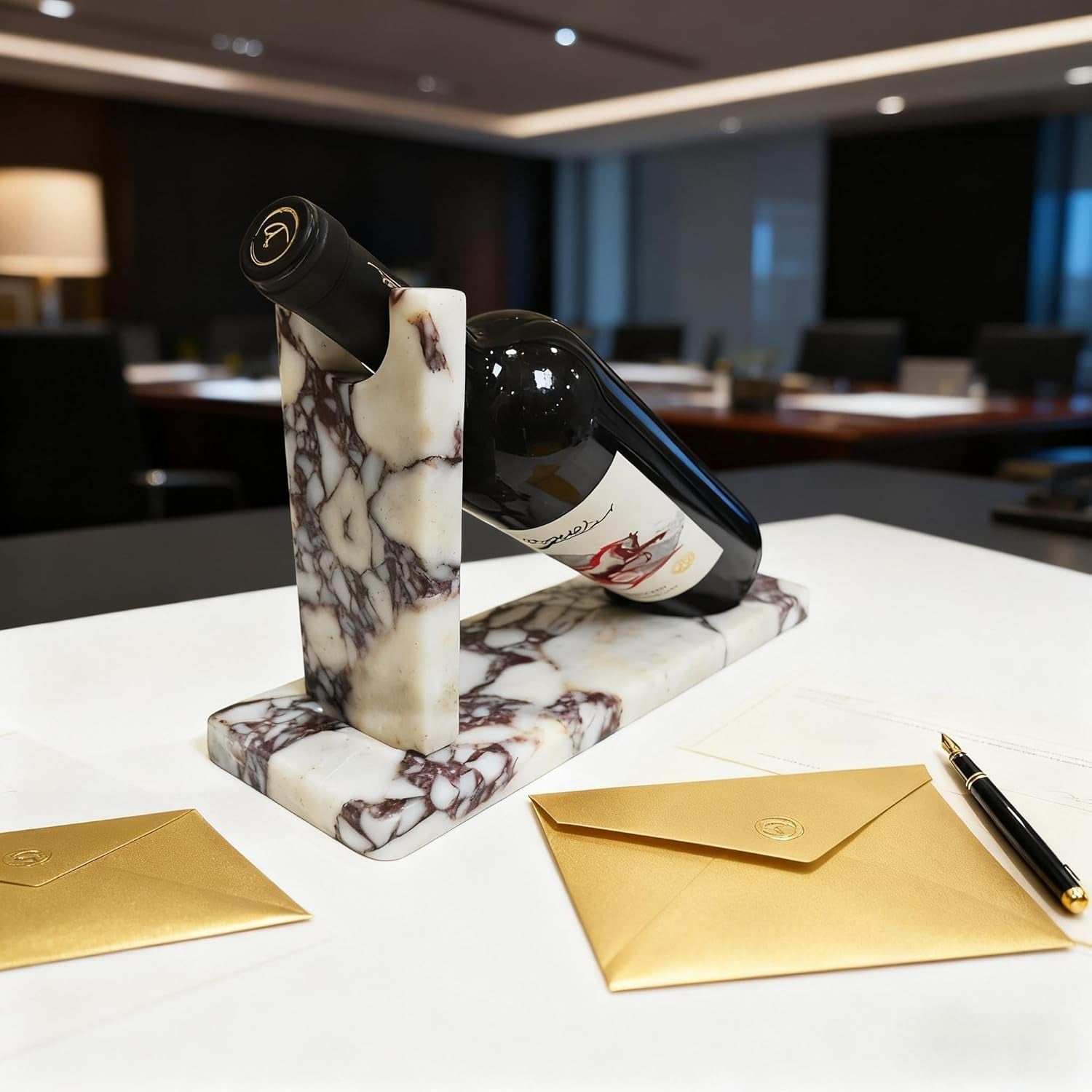 Creative Modern Marble Wine Holder Stand, Single Bottle Wine Rack Storage, Elegant Home Decor, Stylish Tabletop Display for Wine Enthusiast