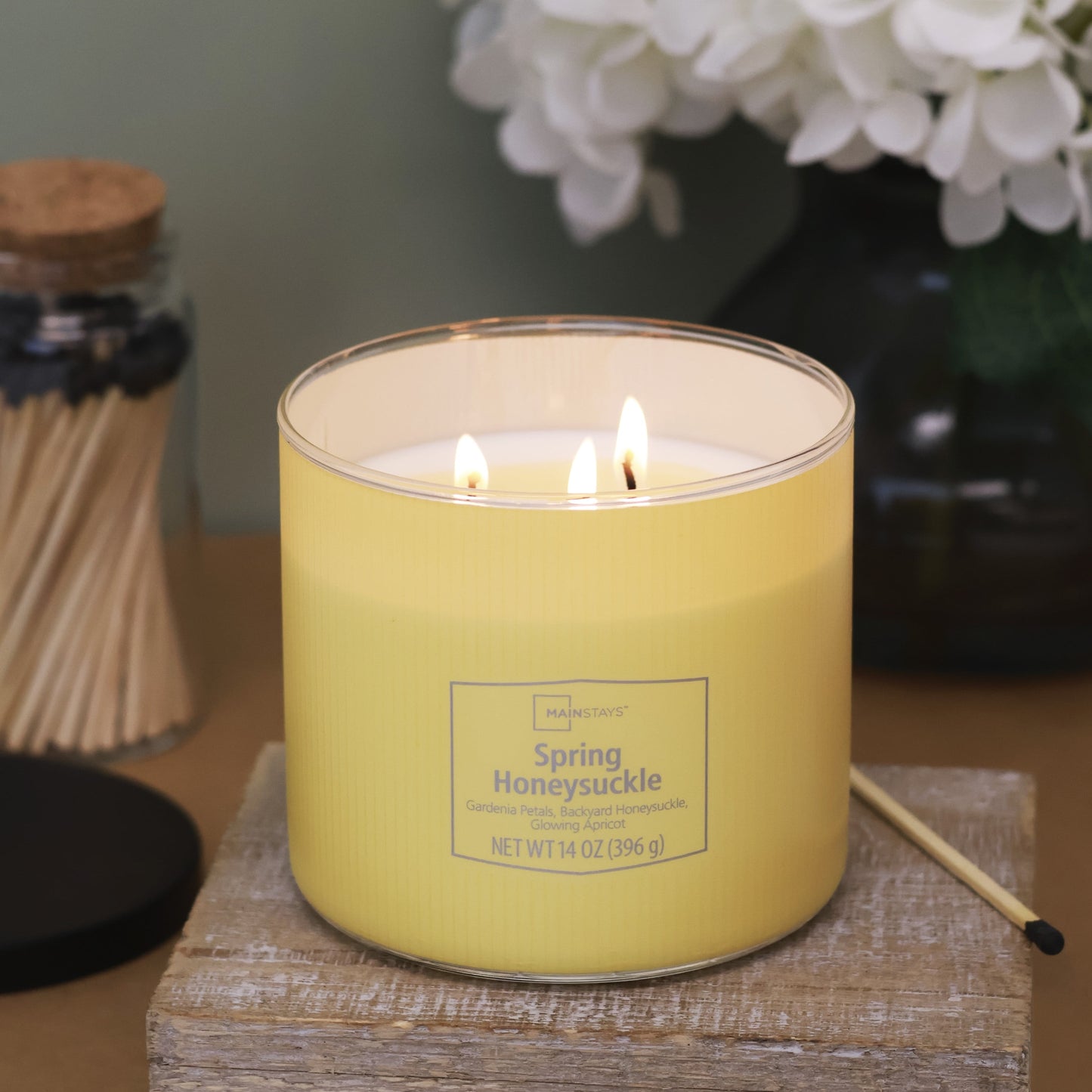 3-Wick Textured Wrapped Candle, Spring Honeysuckle Fragrance, 14 Oz