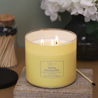 3-Wick Textured Wrapped Candle, Spring Honeysuckle Fragrance, 14 Oz